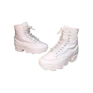 iRi AROM Sz 6.5 White Patent Lace Up Iconic Wavy Sole Ankle Midi Boots Italy